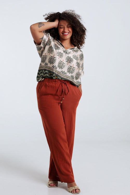 Pantalon large en viscose uni-Paprika-9