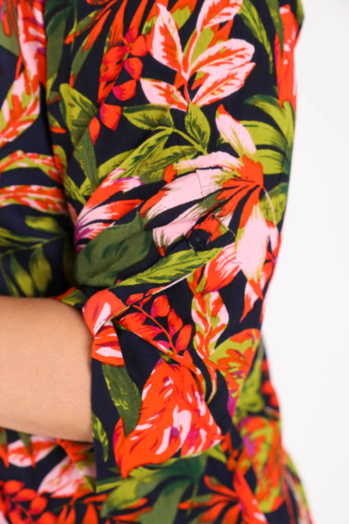Lange tuniek van viscose met bloemenprint en pailletten-Paprika-5
