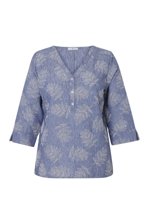 Blouse bicolore détail feuilles-Paprika-10