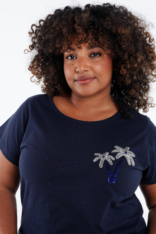 T-shirt van katoen met palmbomen in pailletten-Paprika-3