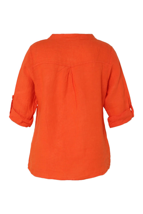Blouse en lin unie-Paprika-11