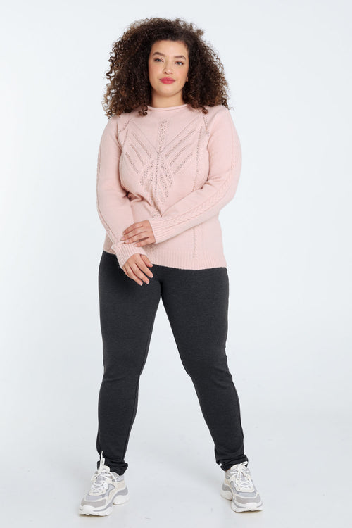 Effen trui met kabel- en strassdetails-Paprika-9