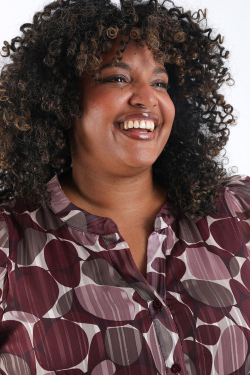 Blouse met rondjesprint en folieprint-Paprika-1