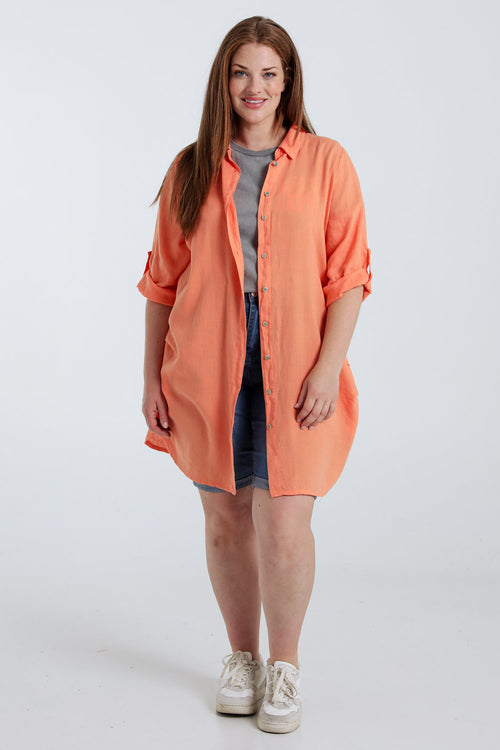 Chemise longue en lin et viscose unie-Paprika-9