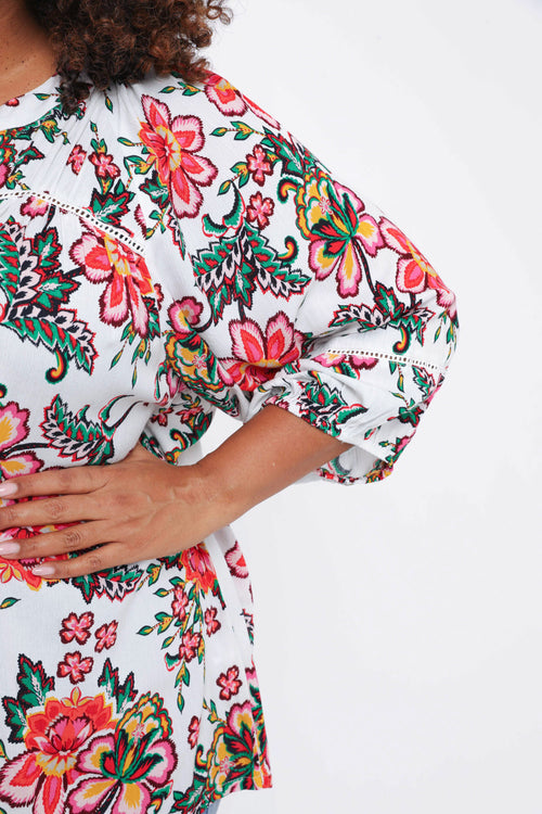 Blouse en viscose imprimé fleuri-Paprika-4