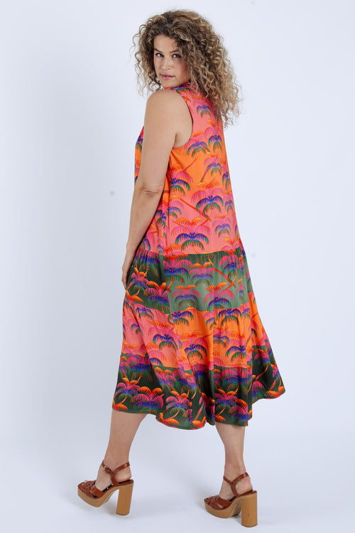 Jurk van viscose met palmprint-Paprika-2