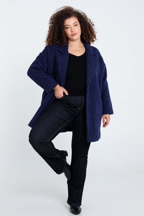 Manteau uni en tissu moucheté avec laine-Paprika-8