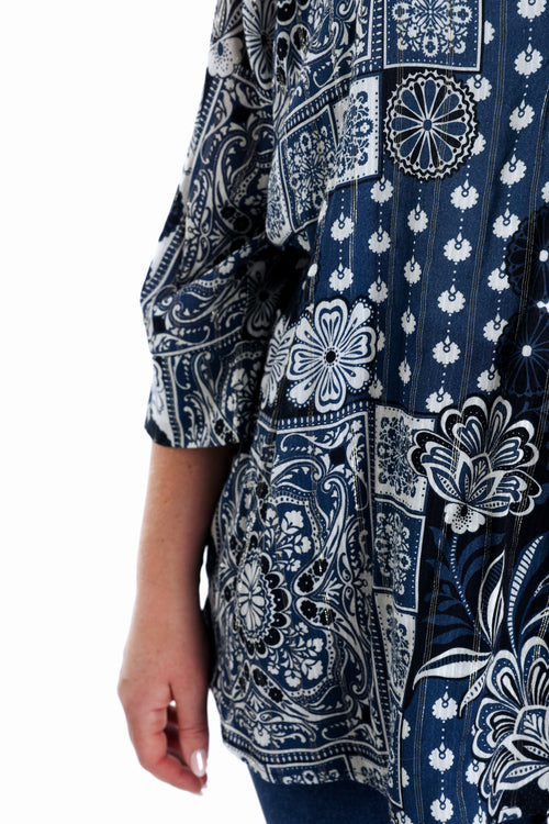 Blouse van viscose met bloemenprint en lurex-Paprika-6