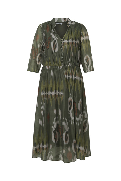 Lange jurk van viscose met etnische print-Paprika-10