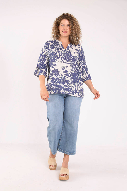 Blouse van linnen en viscose met tweekleurige bladprint-Paprika-7