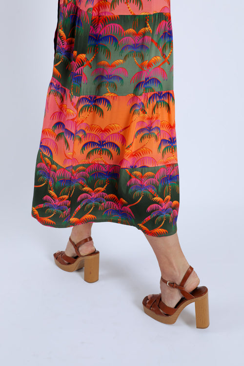 Jurk van viscose met palmprint-Paprika-4