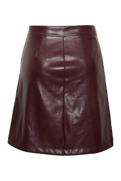 Jupe courte unie en faux cuir-Paprika-2