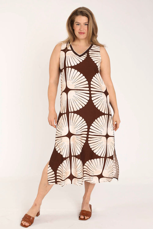 Jurk van viscose met tweekleurige grafische print-Paprika-8
