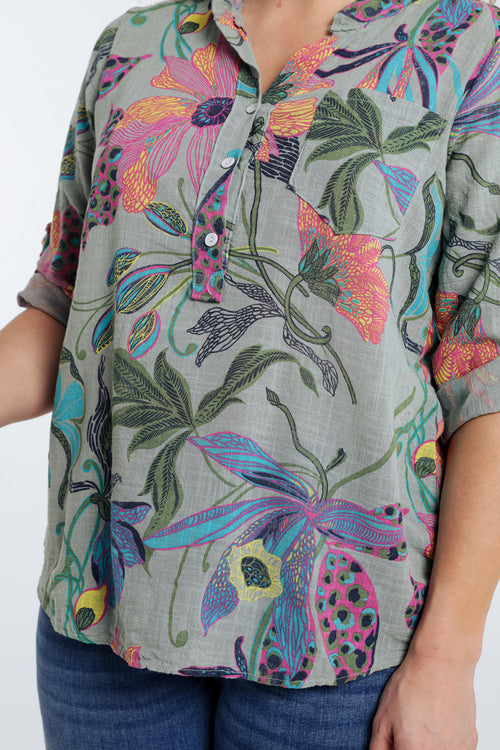 Blouse en gaze de coton imprimé floral-Paprika-6