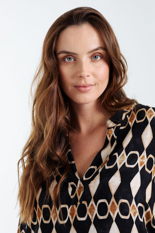 Blouse en viscose imprimé graphique-Paprika-4