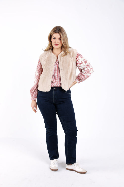 Effen gilet van imitatiebont-Paprika-8