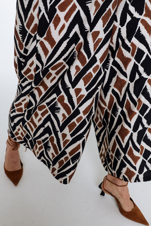 Pantalon large en viscose imprimé ethnique-Paprika-5