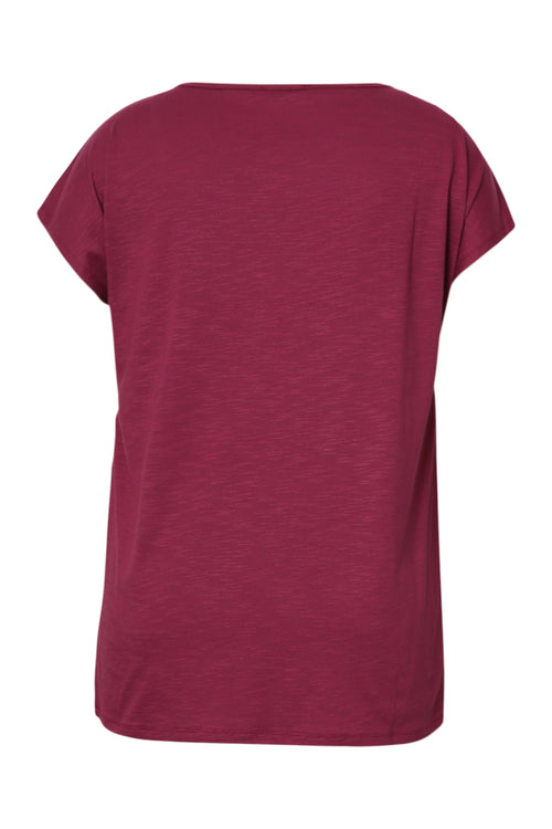 Effen katoenen T-shirt Enjoy met pailletten-Paprika-11