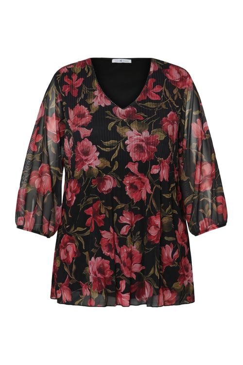 T-shirt met bloemenprint en mesh-Paprika-8