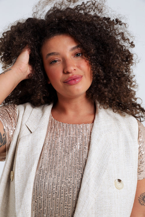 Gilet en viscose et lin avec lurex-Paprika-3