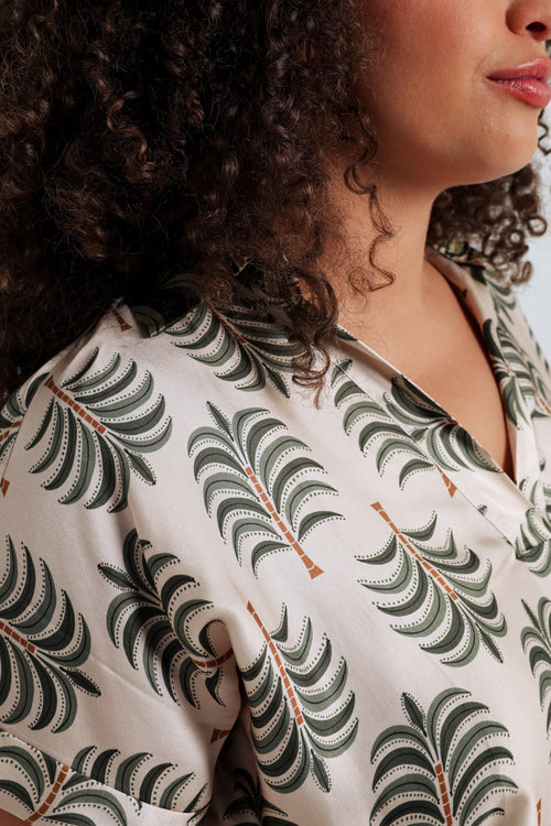 Blouse van viscose met palmprint-Paprika-4