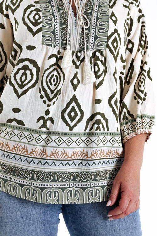 Blouse en viscose imprimé ethnique-Paprika-7