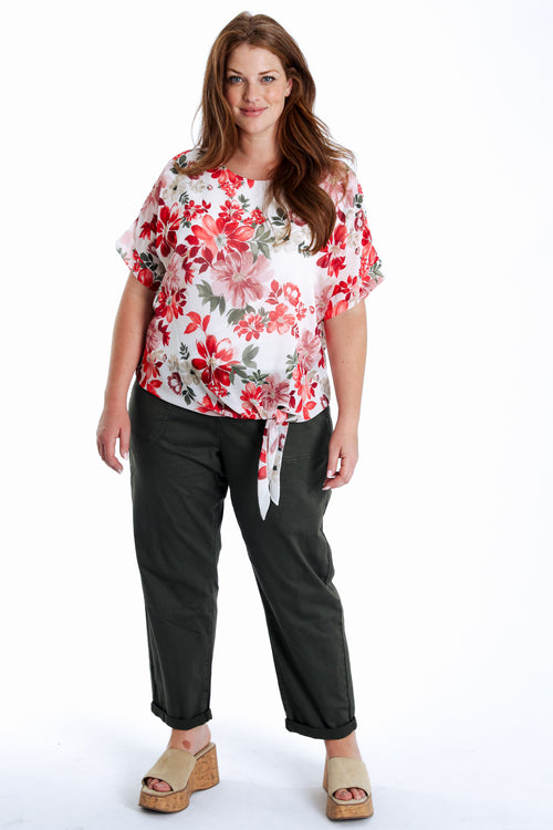 Blouse van viscose met bloemenprint en strikdetail-Paprika-8
