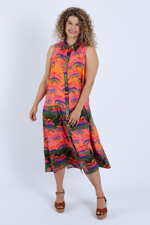 Jurk van viscose met palmprint-Paprika-7