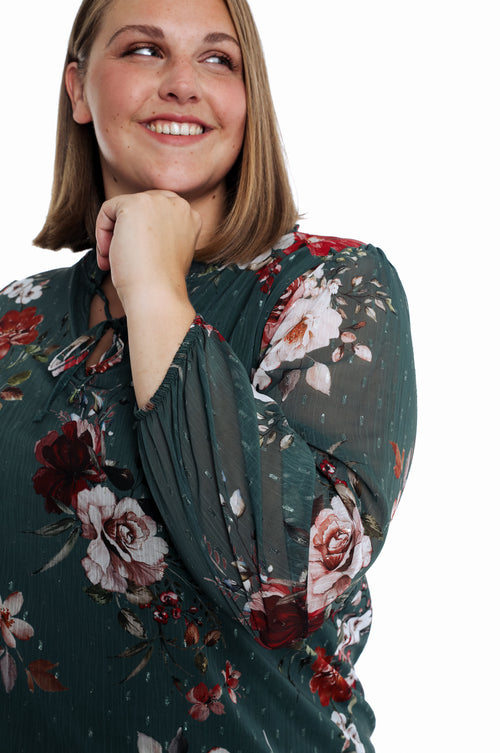Blouse plumetis met bloemenprint-Paprika-4