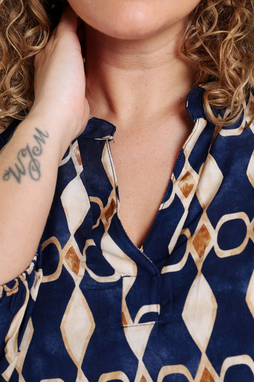 Blouse en viscose imprimé graphique-Paprika-4