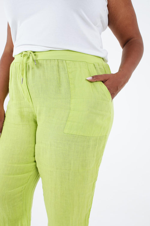 Pantalon 7/8 en lin uni-Paprika-3