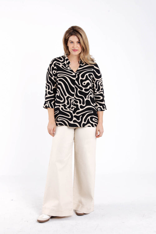 Blouse van viscose met tweekleurige grafische print-Paprika-9