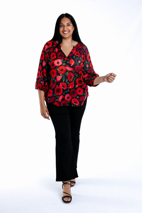 Blouse en coton imprimé coquelicots-Paprika-6