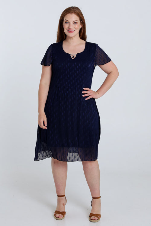 Robe courte unie en voile plissé-Paprika-7