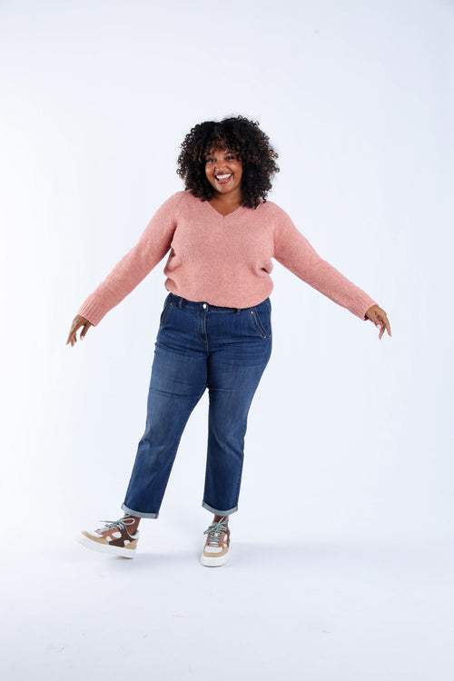 Effen bouclé trui-Paprika-7