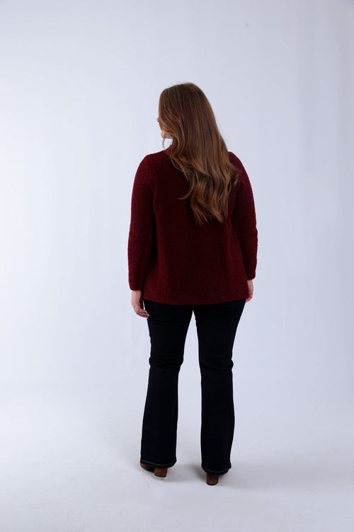 Effen bouclé gebreid gilet-Paprika-2