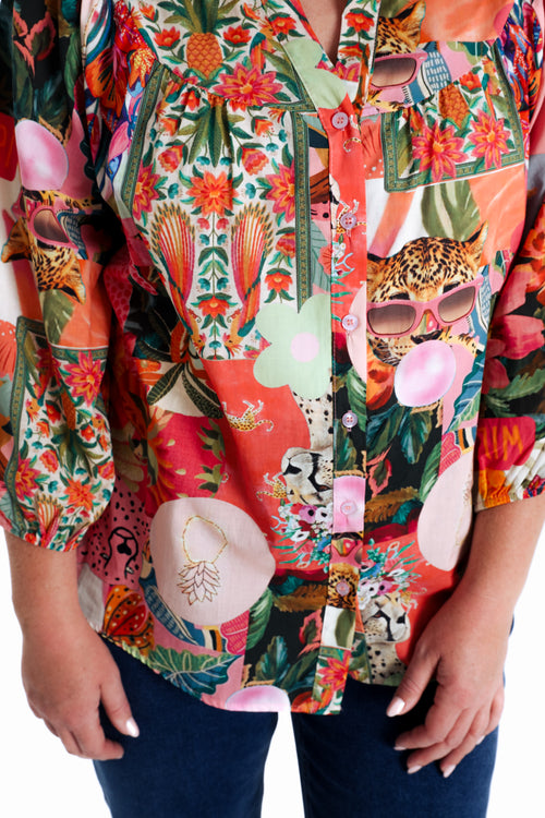 Blouse en coton imprimé jungle-Paprika-4