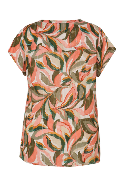 Blouse en viscose imprimé feuillage-Paprika-11
