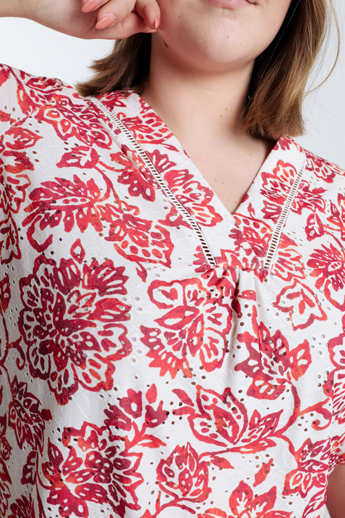 T-shirt brodé imprimé fleurs-Paprika-5