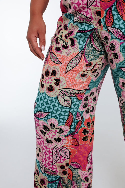 Pantacourt en viscose imprimé floral-Paprika-6