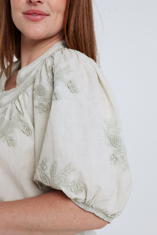 Blouse en coton avec fleurs brodées-Paprika-6