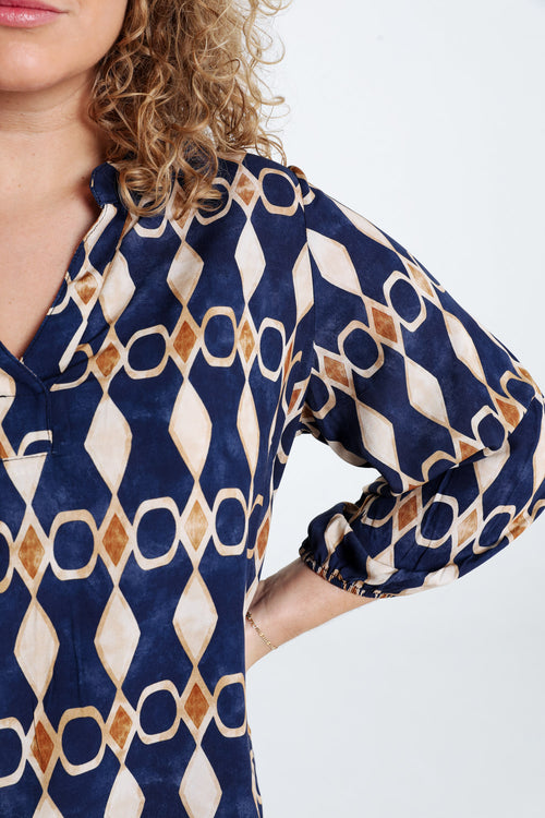 Blouse en viscose imprimé graphique-Paprika-5
