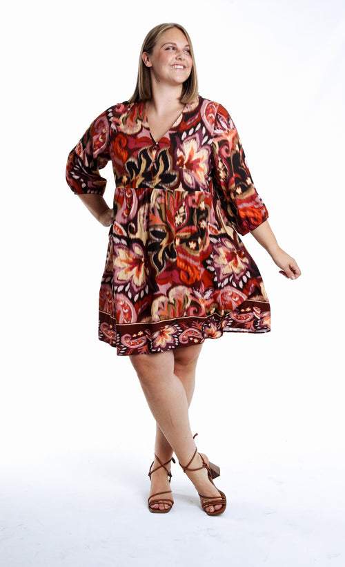Jurk van viscose met paisleyprint-Paprika-6