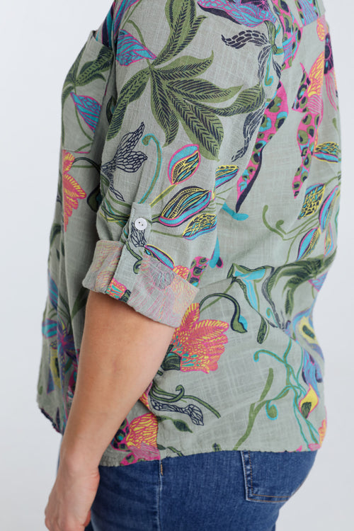 Blouse en gaze de coton imprimé floral-Paprika-5