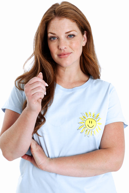 Effen katoenen T-shirt met zonnenprint-Paprika-6