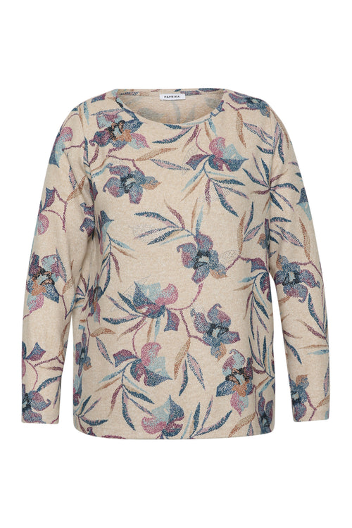 T-shirt en maille chaude imprimé fleuri-Paprika-8
