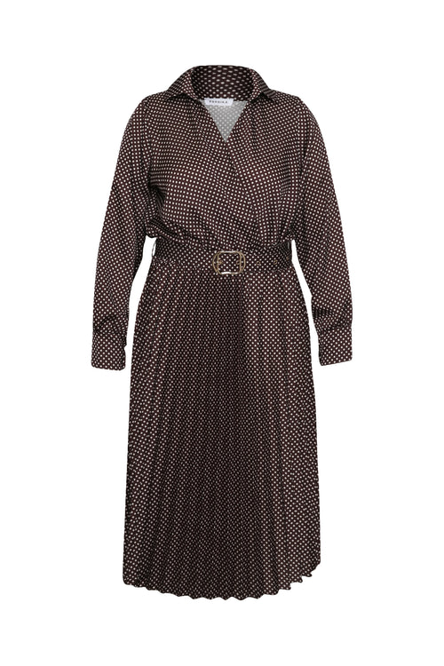 Lange satijnen geplooide jurk met stippen-Paprika-1