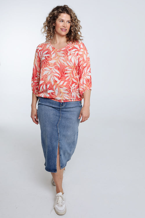 Blouse en viscose imprimé feuillage-Paprika-8