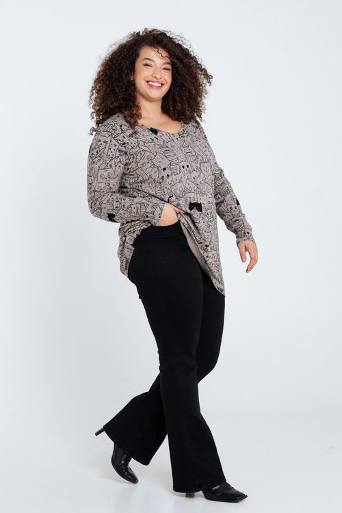 Lange trui met kattenmotief-Paprika-8