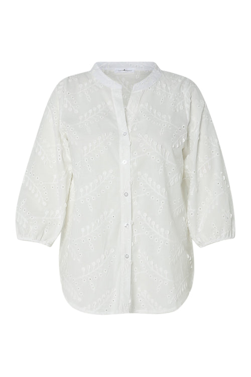 Blouse en coton unie avec fleurs brodées-Paprika-10